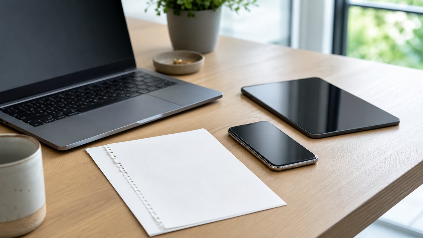 Smartphone naast laptop, tweede apparaat en een zorgvuldig geplande herstelplek